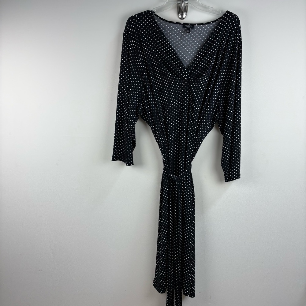 Talbots Black polka dot jersey knit tie waist dress size 22W classic timeless
